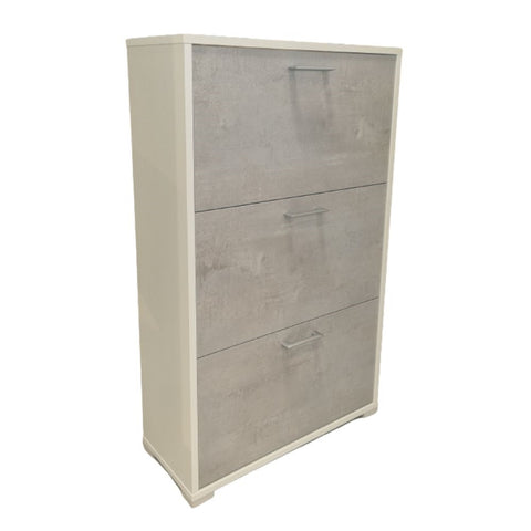 Scarpiere Shoe Rack 3 Doors - White / Concrete (Indent)