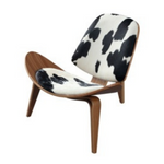 Smiley Chair Black / White (Cowhide) Leather With Natural Wood Legs - Indent
