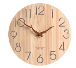 Wooden Nos. Wall Clock w Twig Hands 35cm (Beech Col.) - Indent